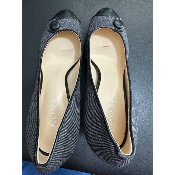 Nine West Black Grey Heel Pumps Button Detail Striped Womens Size 8 - Picture 7 of 11